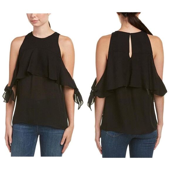 Ramy Brook silk cold‎ shoulder black blouse - Picture 2 of 7